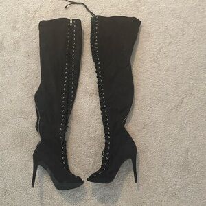 Black Suede Thigh High Boots